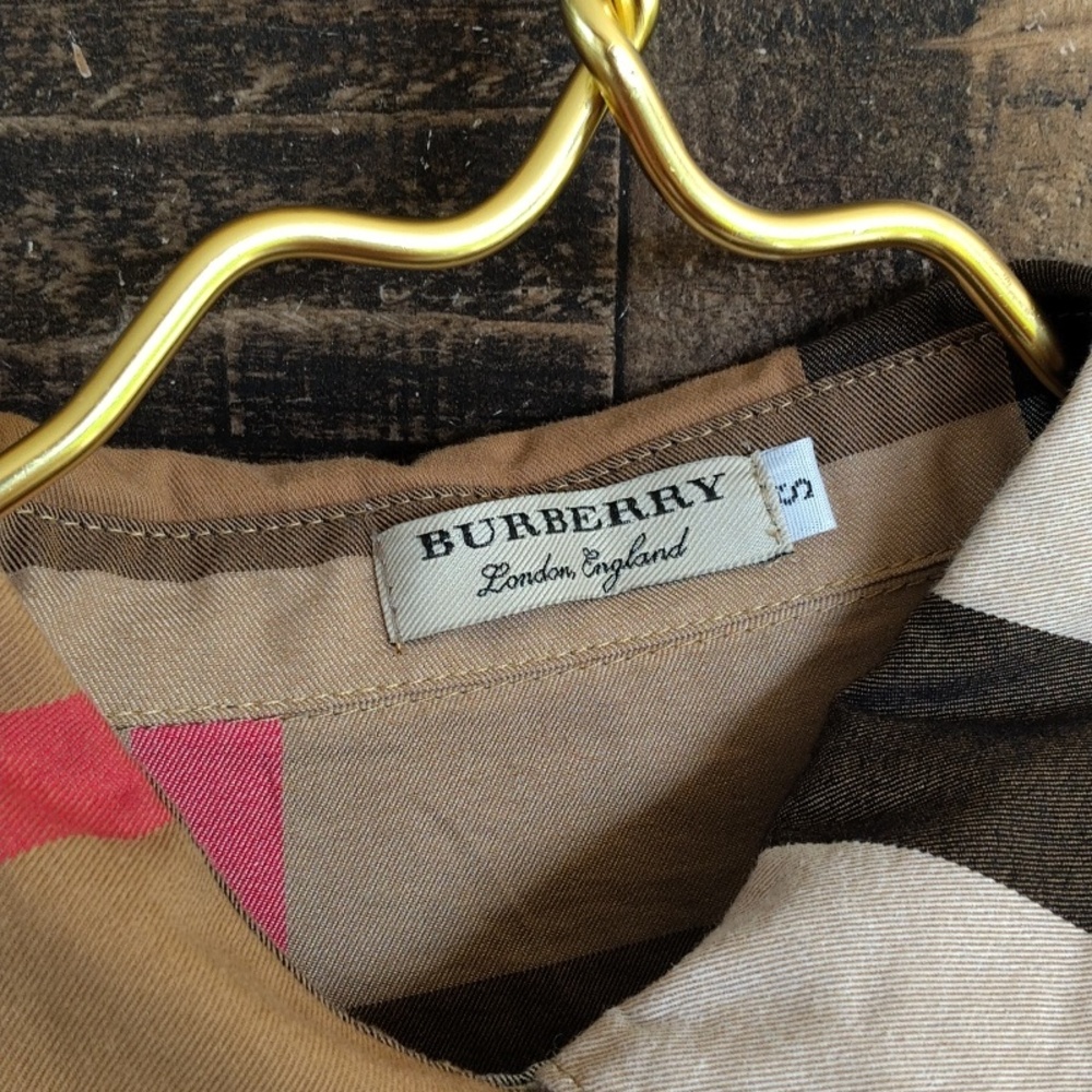 Burberry Tan, Black, White & Pink Plaid Long Sleeve Dress - Picture 8 of 11